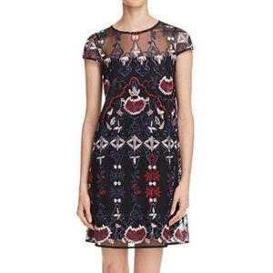 AQUA Navy Embroidered Mesh Party Dress (XS NEW)